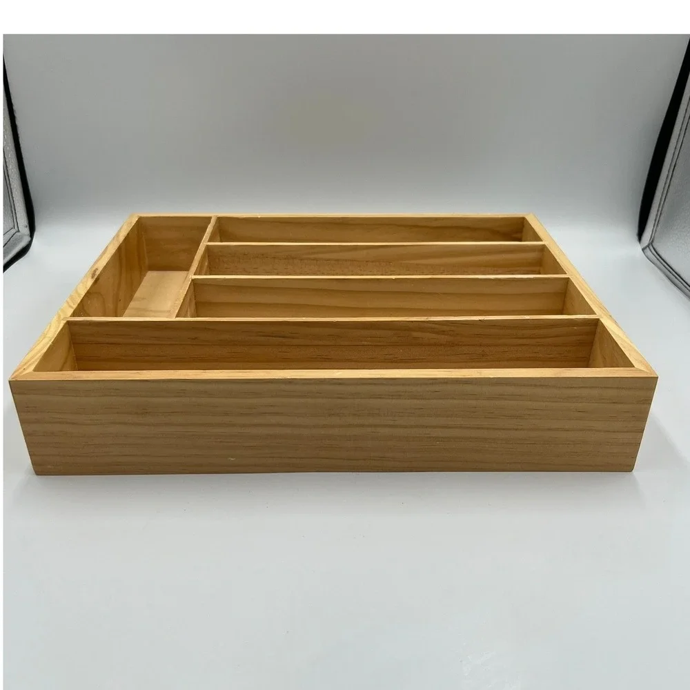 Wooden Silverware Organizer Unisex OS Natural Very Good 5-Compartment